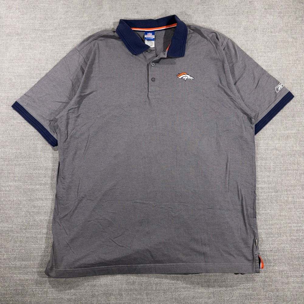 Reebok Polo Shirt Mens XL Grey Denver Broncos NFL Team Apparel Short Sleeve Logo